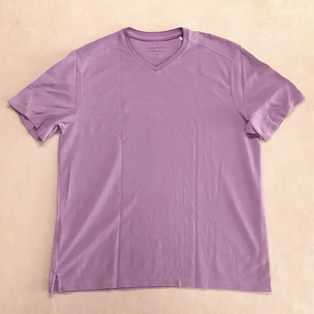 Tommy Bahama Mens Island Zone V-Neck Tee L Lavender Tencel Coolmax